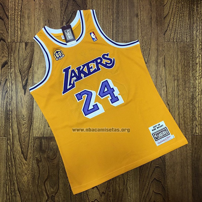 Camiseta Los Angeles Lakers Kobe Bryant NO 24 60th Anniversary Mitchell & Ness 2007-08 Amarillo